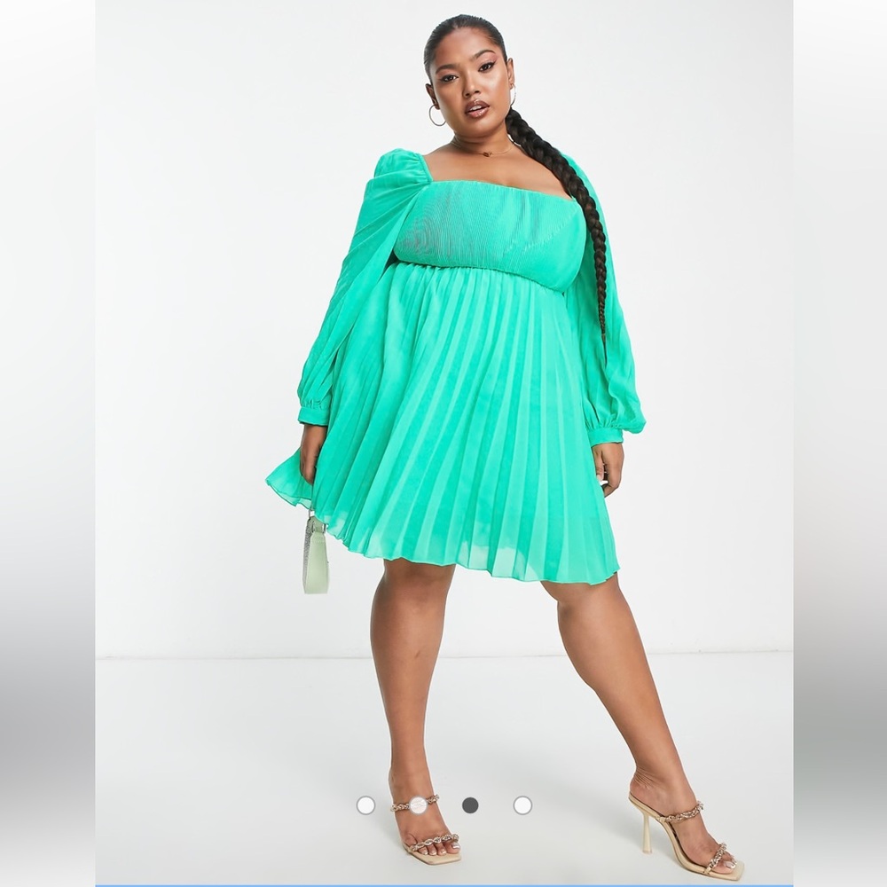 ASOS One-Shoulder Pleated Mini Dress in Bright Teal